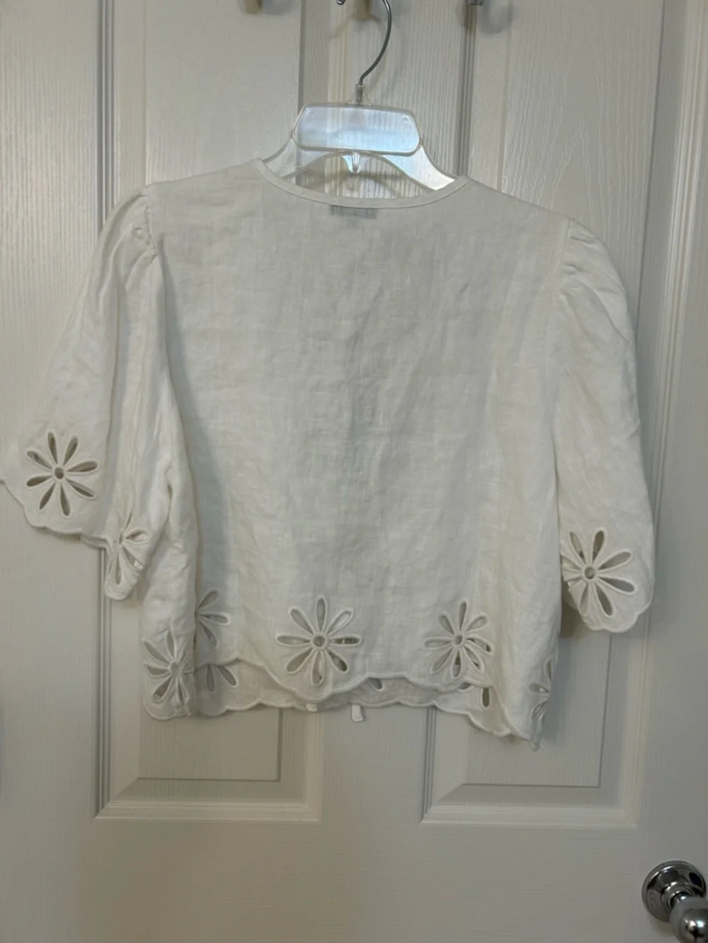 Rails Pari Linen Tie-Front Eyelet Crop Top in White Size L - Picture 10 of 10
